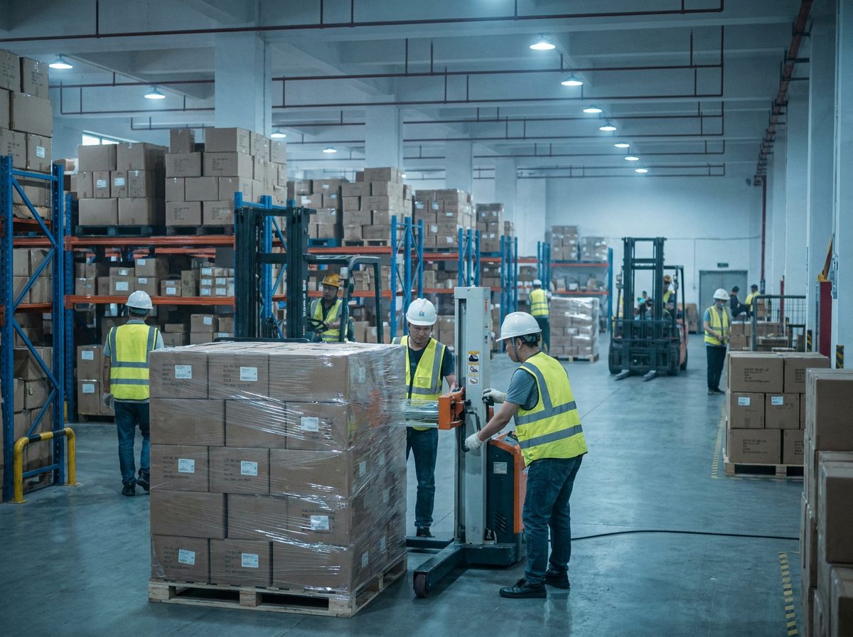Goods being consolidated and checked before international shipment