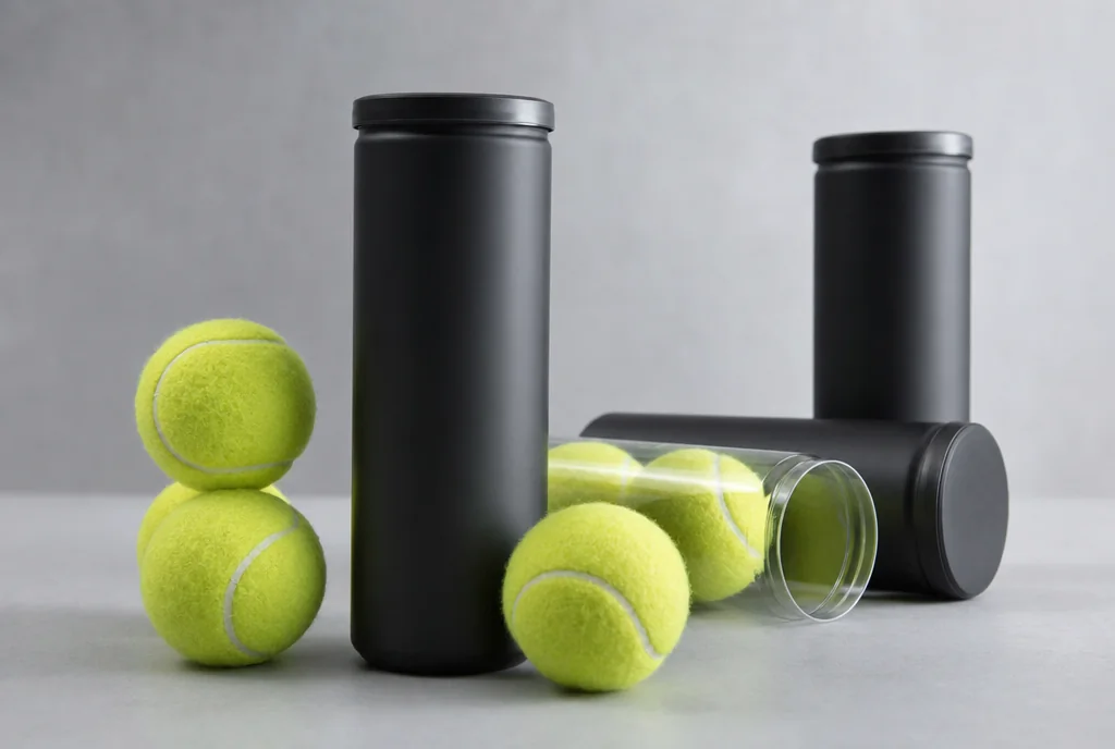 Pressurised padel balls with plain tubes on a light studio surface
